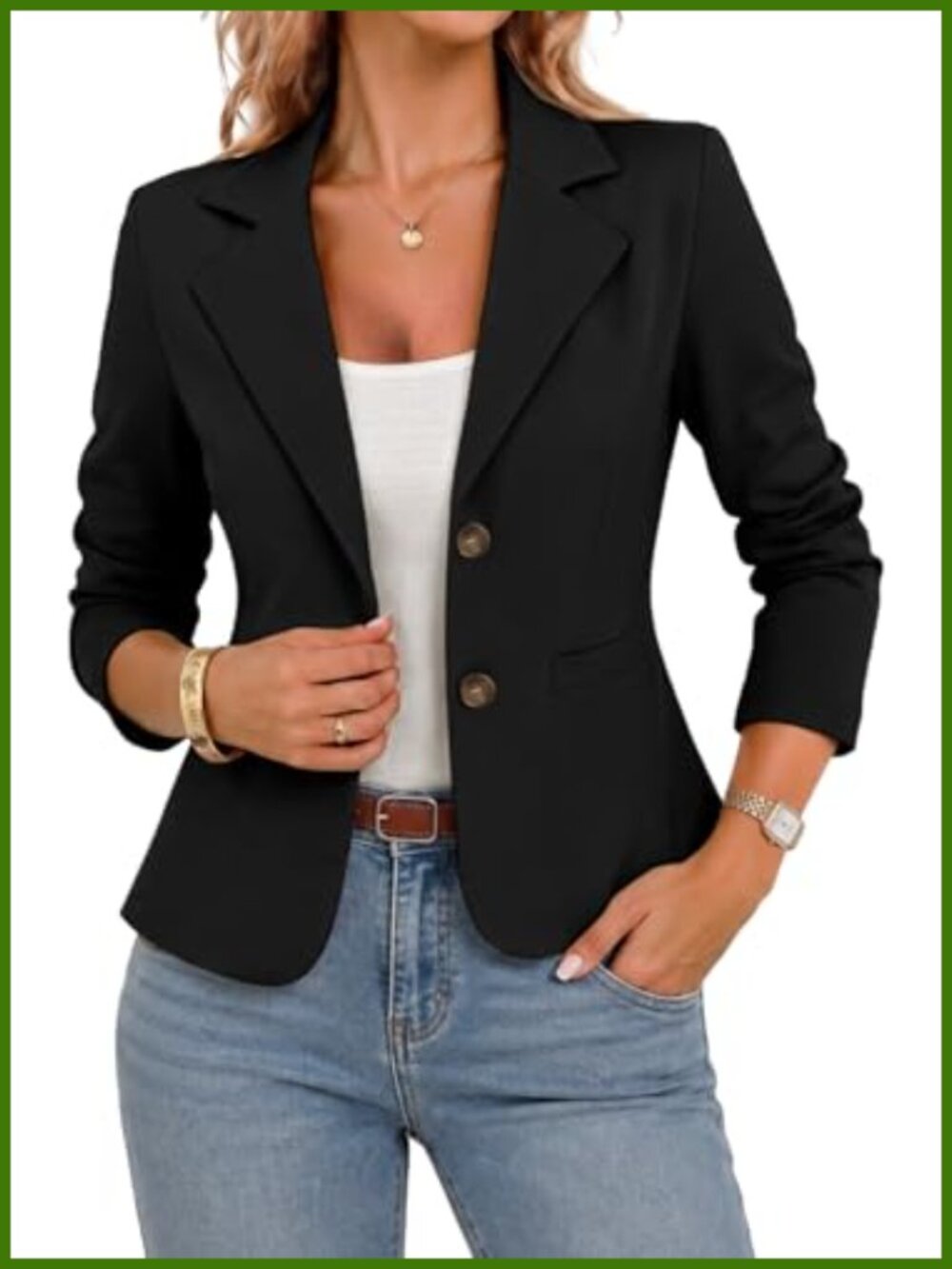 ELLEVEN Stretch Knit Blazer Women's Business Casual Notch Lapel A-Line